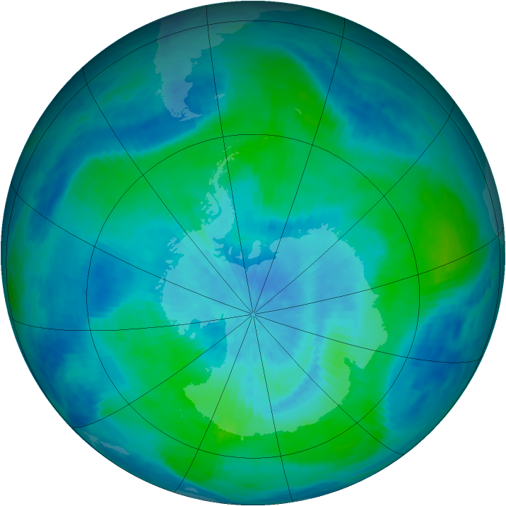 Antarctic ozone map for 04 March 1991